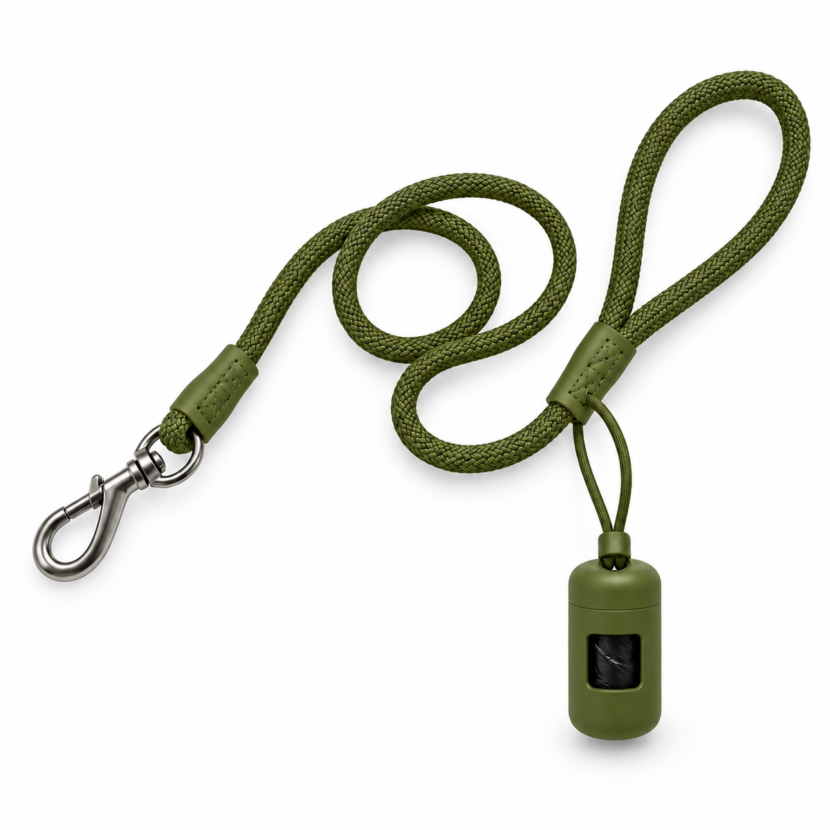Laisse Promenade avec distributeur de sacs — Vert olive