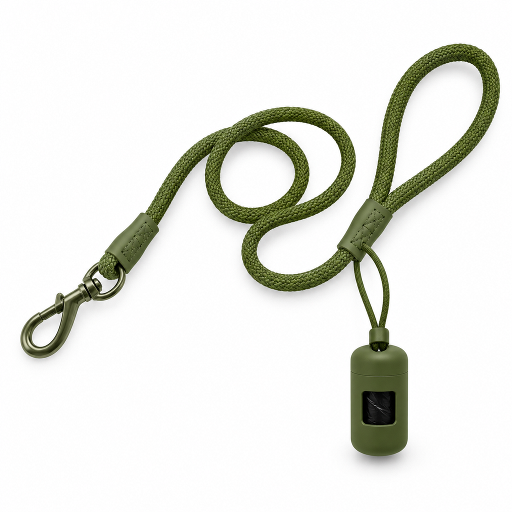 Laisse Promenade avec distributeur de sacs — Vert olive