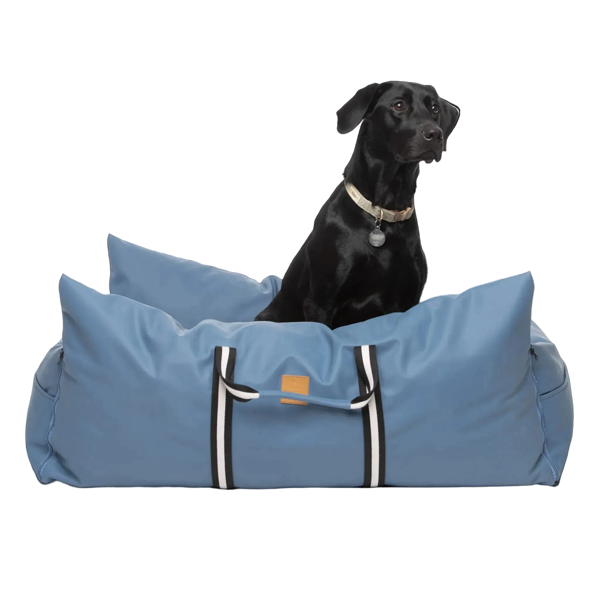 Cocon Nomade bleu marine avec un chien